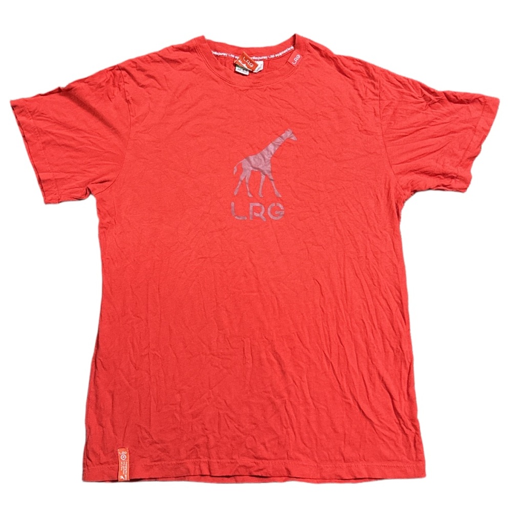 Y2K LRG men's red giraffe logo graphic tee, XL.